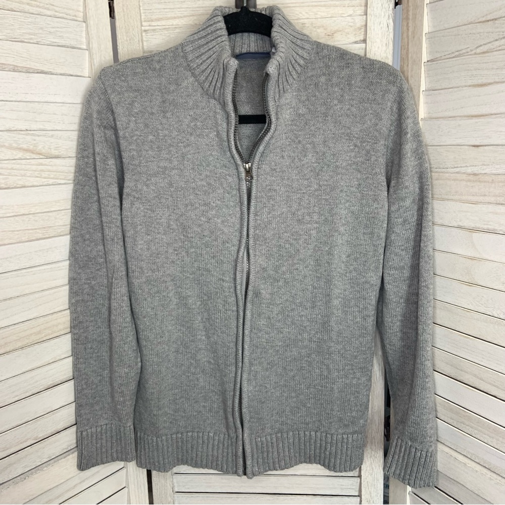 Children’s Place Boys Light Gray Mock Neck Ribbed Cotton Knit Zip Up Jacket